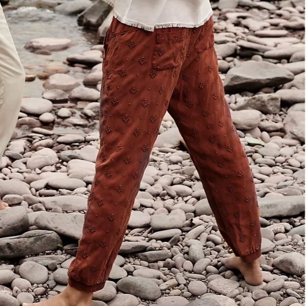 Anthropologie Rowan Embroidered Joggers brown orange (size XS) - Picture 5 of 11